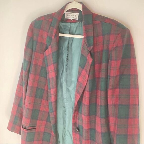 Vintage Dumas made in USA Oversized Plaid Blazer Wool size Large #AG - Picture 3 of 9